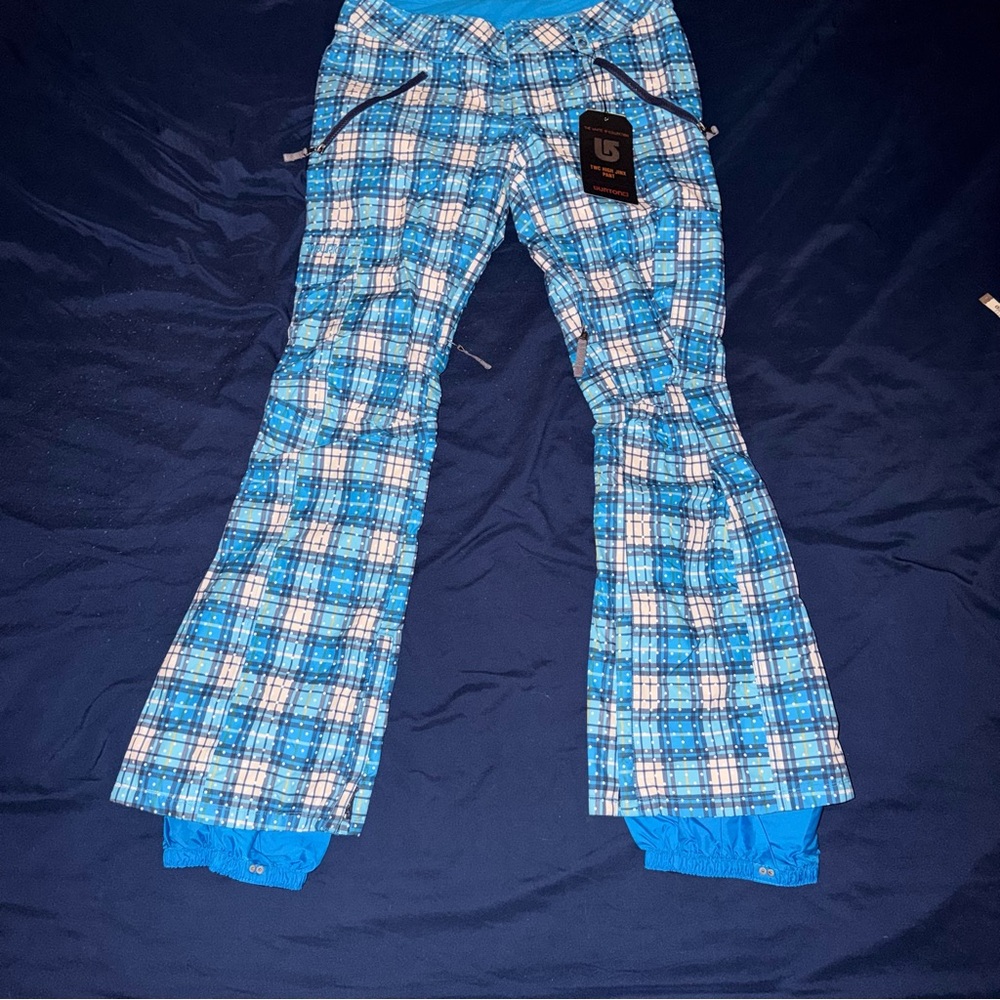 Burton Blue and White Plaid Snow Pants Size M (B1P9)